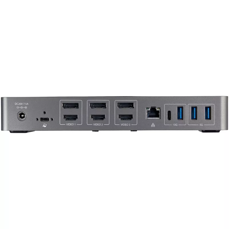 StarTech.com USB-C & USB-A dokstacija - hibrīda universāla trīskāršā monitora klēpjdatoru dokstacija ar DisplayPort un HDMI 4K 60Hz - 85W jaudas piegāde, 6x USB centrs, GbE, audio - USB 3.1 Gen 2 10Gbps - TAA