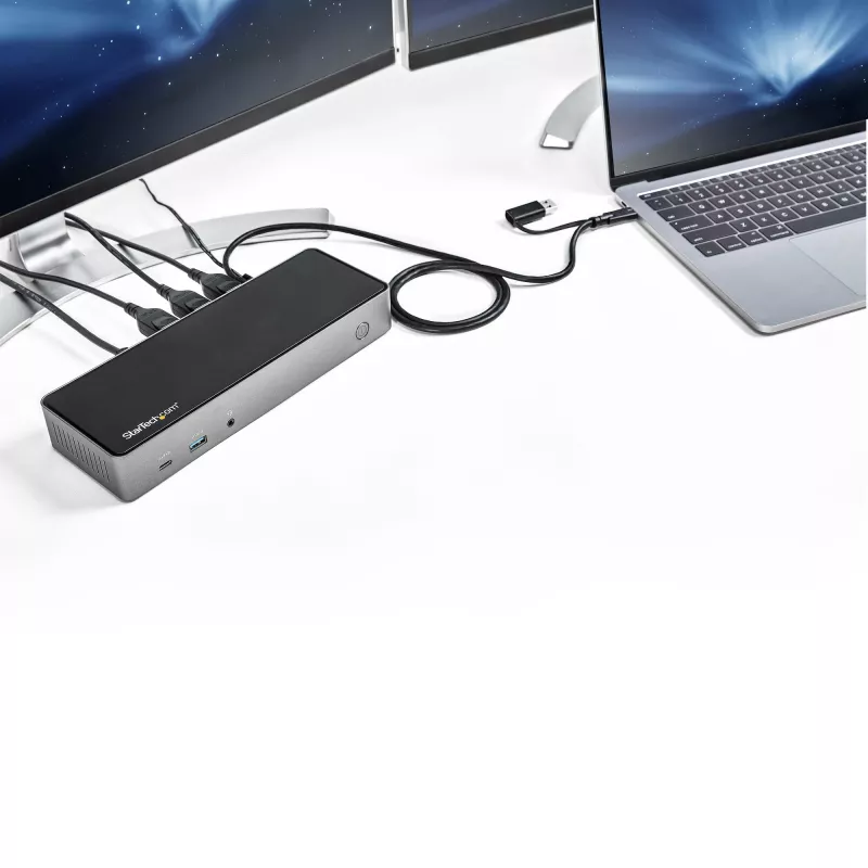 StarTech.com USB-C & USB-A dokstacija - hibrīda universāla trīskāršā monitora klēpjdatoru dokstacija ar DisplayPort un HDMI 4K 60Hz - 85W jaudas piegāde, 6x USB centrs, GbE, audio - USB 3.1 Gen 2 10Gbps - TAA