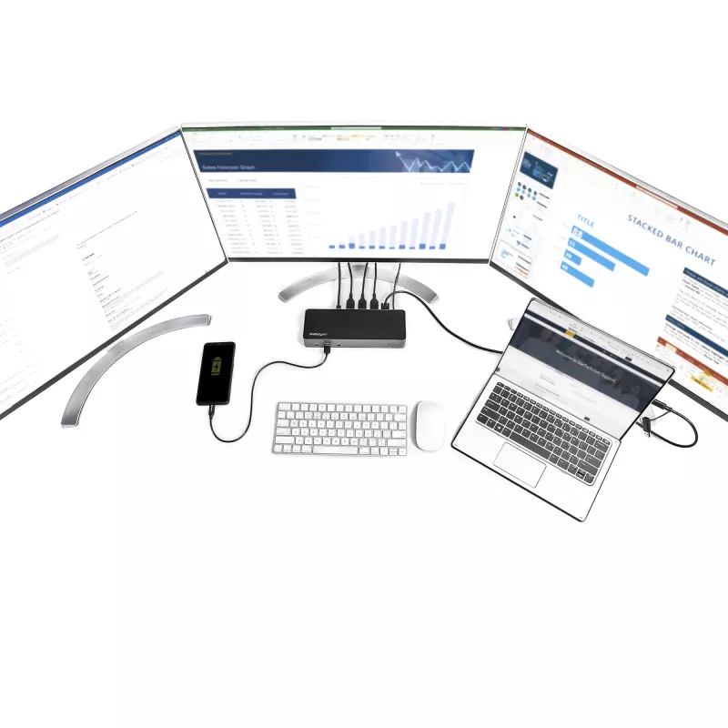 StarTech.com USB-C & USB-A dokstacija - hibrīda universāla trīskāršā monitora klēpjdatoru dokstacija ar DisplayPort un HDMI 4K 60Hz - 85W jaudas piegāde, 6x USB centrs, GbE, audio - USB 3.1 Gen 2 10Gbps - TAA