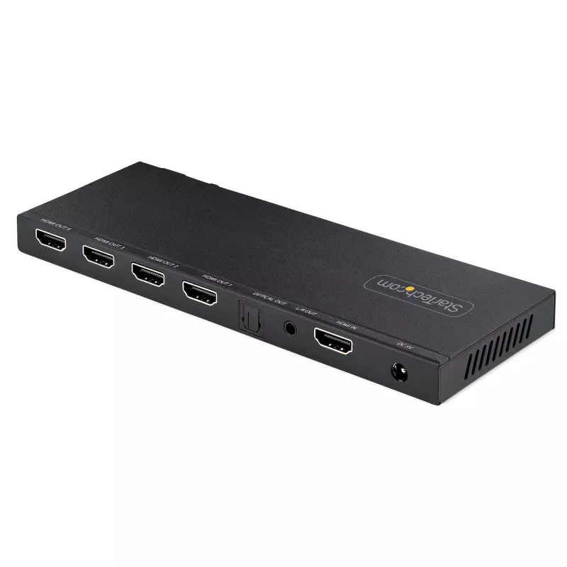 StarTech.com 4 portu HDMI sadalītājs, 4K 60Hz HDMI 2.0 video, 4K HDMI sadalītājs ar iebūvētu mērogotāju, HDMI sadalītājs 1 ieeja 4 izejas, 3,5 mm/optiskā audio pieslēgvieta, HDMI displeja/izejas sadalītājs