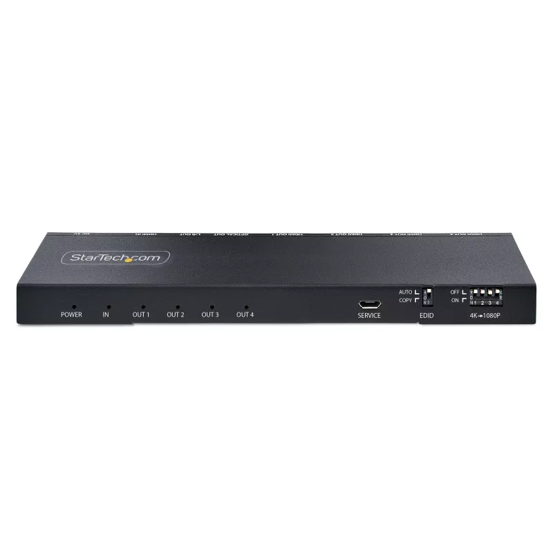 StarTech.com 4 portu HDMI sadalītājs, 4K 60Hz HDMI 2.0 video, 4K HDMI sadalītājs ar iebūvētu mērogotāju, HDMI sadalītājs 1 ieeja 4 izejas, 3,5 mm/optiskā audio pieslēgvieta, HDMI displeja/izejas sadalītājs