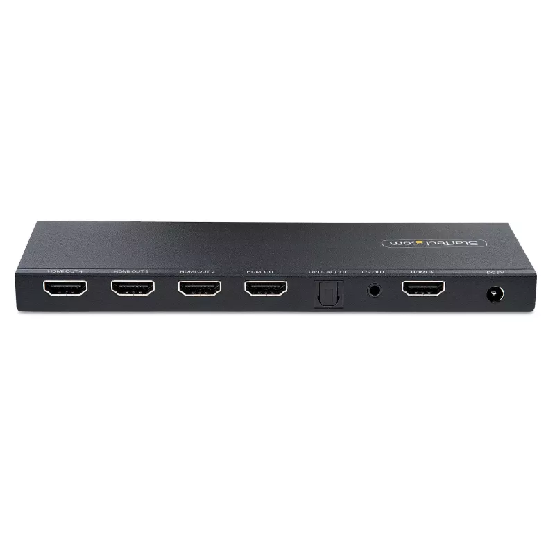 StarTech.com 4 portu HDMI sadalītājs, 4K 60Hz HDMI 2.0 video, 4K HDMI sadalītājs ar iebūvētu mērogotāju, HDMI sadalītājs 1 ieeja 4 izejas, 3,5 mm/optiskā audio pieslēgvieta, HDMI displeja/izejas sadalītājs
