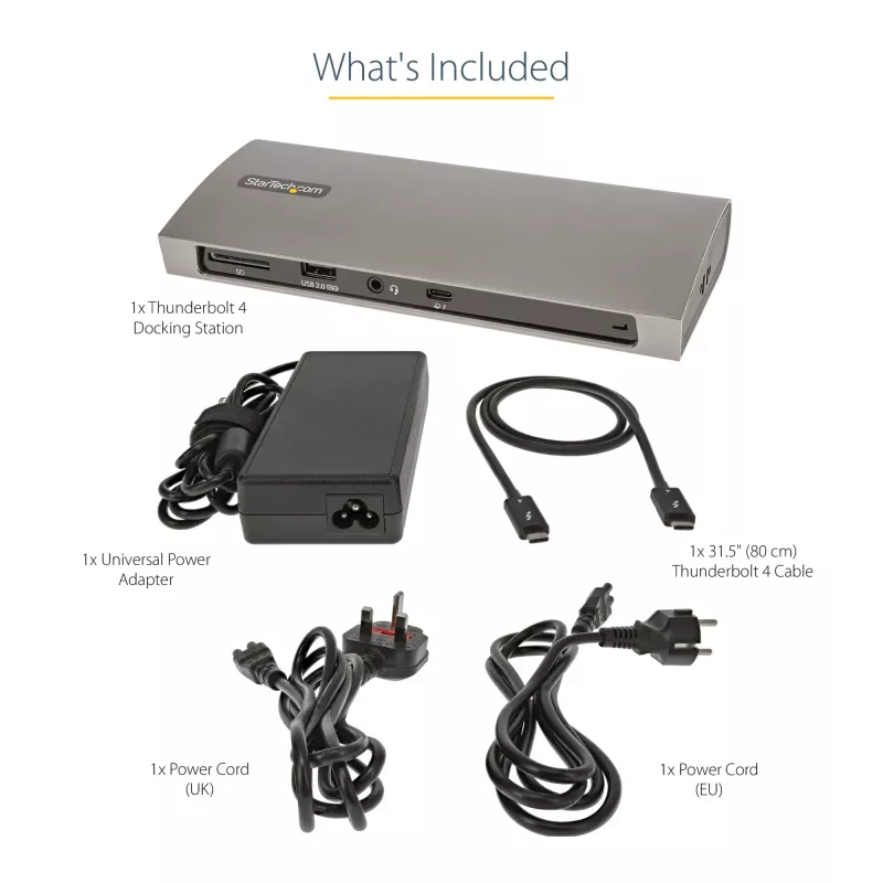 StarTech.com Thunderbolt 4 dokstacija, 96 W strāvas padeve, viens 8K/divi monitori 4K 60 Hz, 3x TB4/USB4 porti, 4x USB-A, SD, GbE, Thunderbolt 4 dokstacija operētājsistēmai Windows vai TB3 MacBook, 0,8 m kabelis