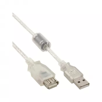 InLine USB 2.0 pagarinātāja kabelis, tips A V/S, caurspīdīgs, ar ferītu, 2 m