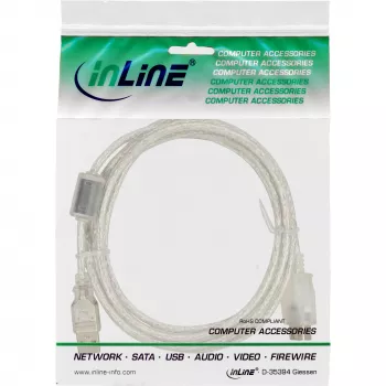 InLine USB 2.0 pagarinātāja kabelis, tips A V/S, caurspīdīgs, ar ferītu, 2 m