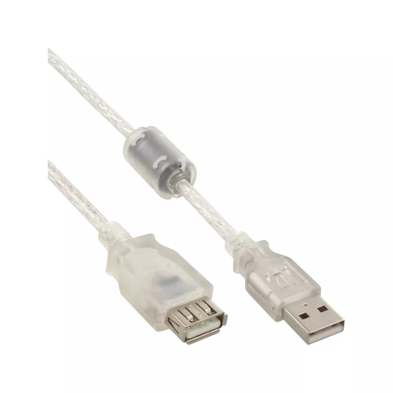 InLine USB 2.0 pagarinātāja kabelis, A tipa vīrišķais/sievišķais, caurspīdīgs, ar ferītu, 3 m