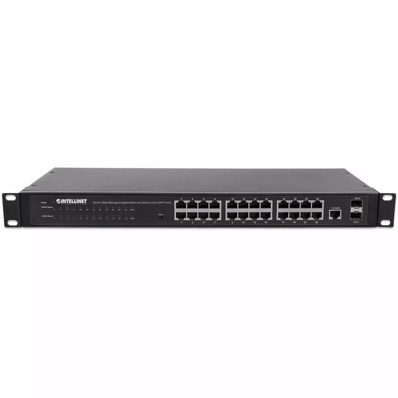 Intellinet 24 portu tīkla komutators, 24 porti (RJ45), statnes montāža, Gigabit, 4 SFP, Ethernet Web-Smart, 10/100/1000 Mbit