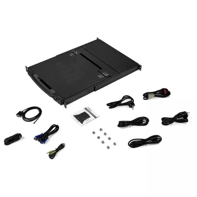 StarTech.com Divu sliežu plauktā montējama KVM konsole HD 1080p - Viena pieslēgvieta DVI/VGA KVM ar 17 inch LCD monitoru serveru plauktam - Pilnvērtīgs 1U LCD KVM atvilktnis ar kabeļiem - USB atbalsts - 44230 MTBF