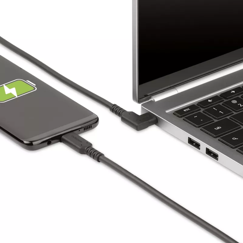 StarTech.com 1 m USB-C kabelis ar robustu leņķveida savienotāju, USB 3.2 Gen 2 (10 Gbps), pilnvērtīgs USB-C uz USB-C datu pārraides kabelis, 4K 60Hz DP alternatīvais režīms, 100 W strāvas padeve - 90 grādu USB Type-C kabelis