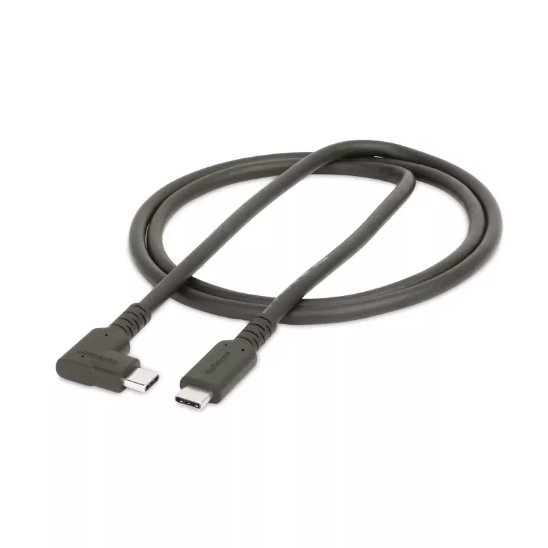 StarTech.com 1 m USB-C kabelis ar robustu leņķveida savienotāju, USB 3.2 Gen 2 (10 Gbps), pilnvērtīgs USB-C uz USB-C datu pārraides kabelis, 4K 60Hz DP alternatīvais režīms, 100 W strāvas padeve - 90 grādu USB Type-C kabelis
