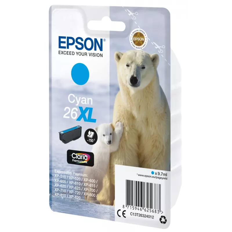 Epson Polar bear Singlepack ciāna 26XL Claria Premium Ink