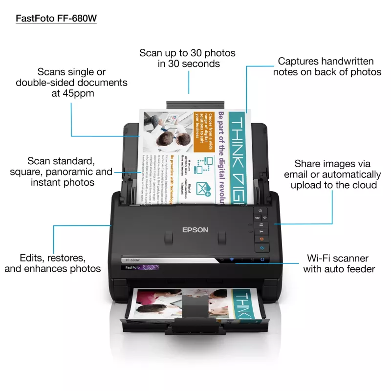 Epson FastFoto FF-680W lokšņu padeves skeneris 600 x 600 DPI A4 melns