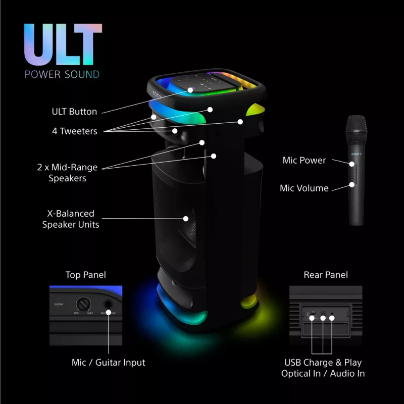Skaļrunis Sony SRS-ULT1000 ULT TOWER 10 — 139 W, Bluetooth, pārnēsājams, melns