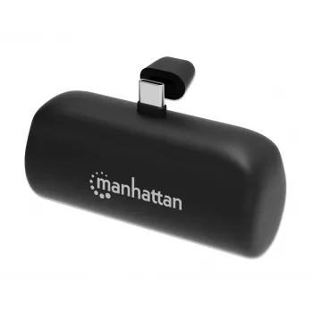 Manhattan ārējais akumulators ar integrētu USB-C spraudni, 5000 mAh, līdz 10 W izejas jauda, balsta kājiņa lietošanai kā uzlādes tālruņa turētājam, melns, viena gada garantija