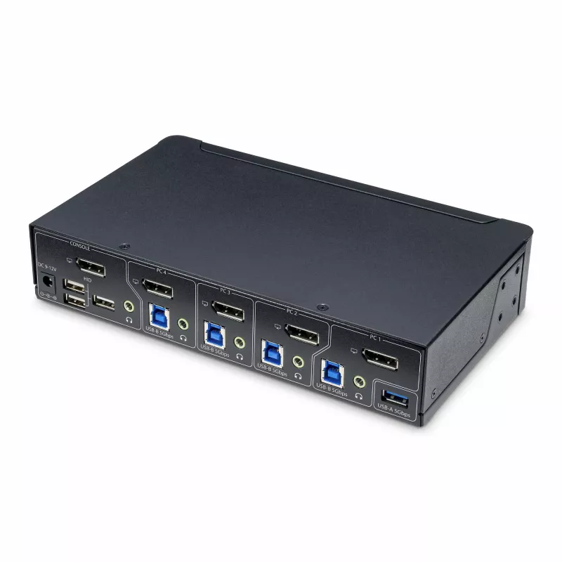 StarTech.com 4 portu DisplayPort KVM slēdzis, viens 4K 60Hz monitors, 6x USB porti, pārslēgšana ar pogu un karstajiem taustiņiem, DisplayPort 1.2, no OS neatkarīgs, atbilst TAA