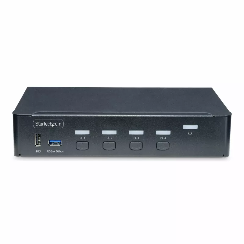 StarTech.com 4 portu DisplayPort KVM slēdzis, viens 4K 60Hz monitors, 6x USB porti, pārslēgšana ar pogu un karstajiem taustiņiem, DisplayPort 1.2, no OS neatkarīgs, atbilst TAA