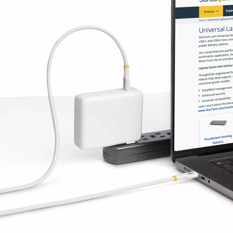 StarTech.com 4 m balts USB-C uzlādes kabelis, USB-IF sertificēts USB C kabelis, 240 W PD EPR, USB 2.0 C tipa klēpjdatora lādētāja vads, USB-C datu pārraides kabelis, TPE apvalks