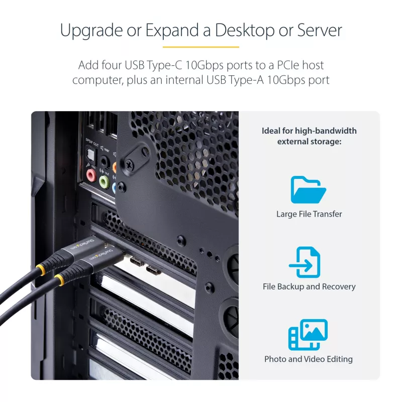 StarTech.com 5 portu USB PCIe karte, USB 3.2 10 Gb/s, PCI Express karte ar 4x USB-C portiem, 1x USB-A iekšējo portu, USB PCIe kontrollera karte, Windows/macOS/Linux