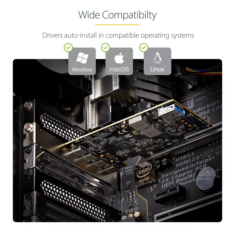 StarTech.com 5 portu USB PCIe karte, USB 3.2 10 Gb/s, PCI Express karte ar 4x USB-C portiem, 1x USB-A iekšējo portu, USB PCIe kontrollera karte, Windows/macOS/Linux