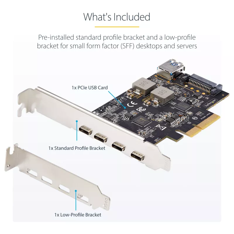 StarTech.com 5 portu USB PCIe karte, USB 3.2 10 Gb/s, PCI Express karte ar 4x USB-C portiem, 1x USB-A iekšējo portu, USB PCIe kontrollera karte, Windows/macOS/Linux