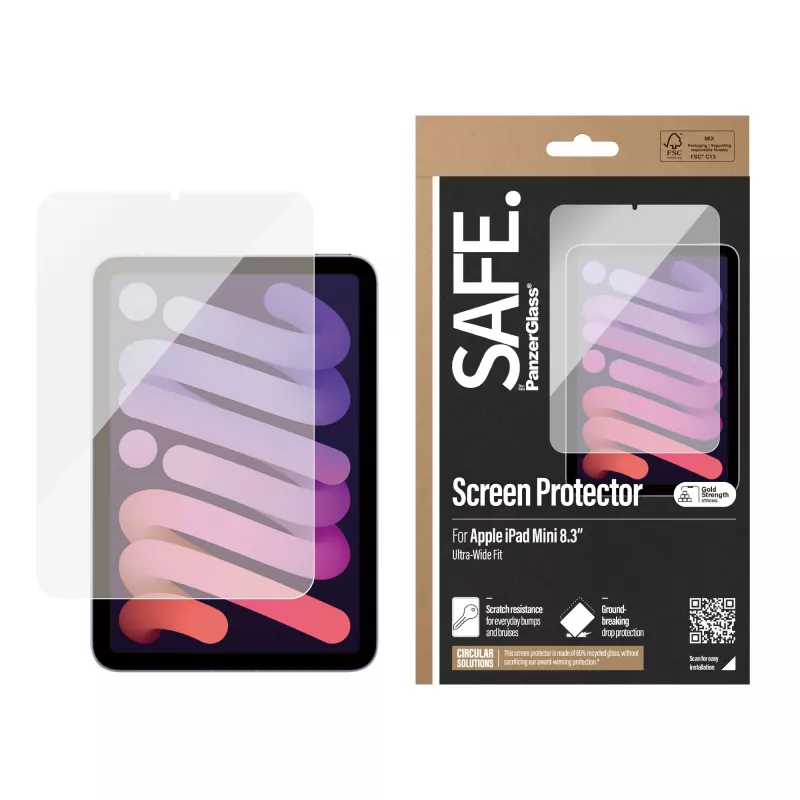 PanzerGlass SAFE. by ® Screen Protector iPad Mini 8.3'' (2021, 2024) | Ultra-Wide Fit