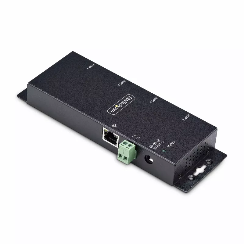 StarTech.com 4 portu seriālais–Ethernet adapteris, IP seriālo ierīču serveris attālām RS232 ierīcēm, montējams pie sienas/DIN sliedes, metāla korpuss, RJ45 LAN–DB9 seriālais pārveidotājs