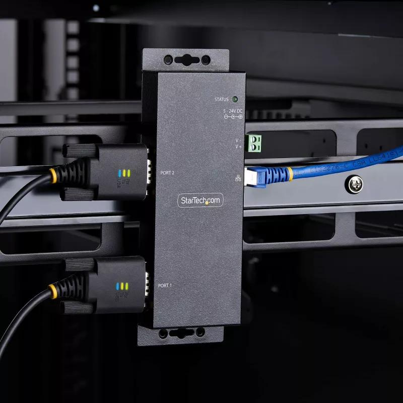 StarTech.com 2 portu seriālais–Ethernet adapteris, IP seriālo ierīču serveris attālinātām RS232 ierīcēm, piestiprināms pie sienas/DIN sliedes, metāla korpuss, RJ45 LAN–DB9 seriālais pārveidotājs