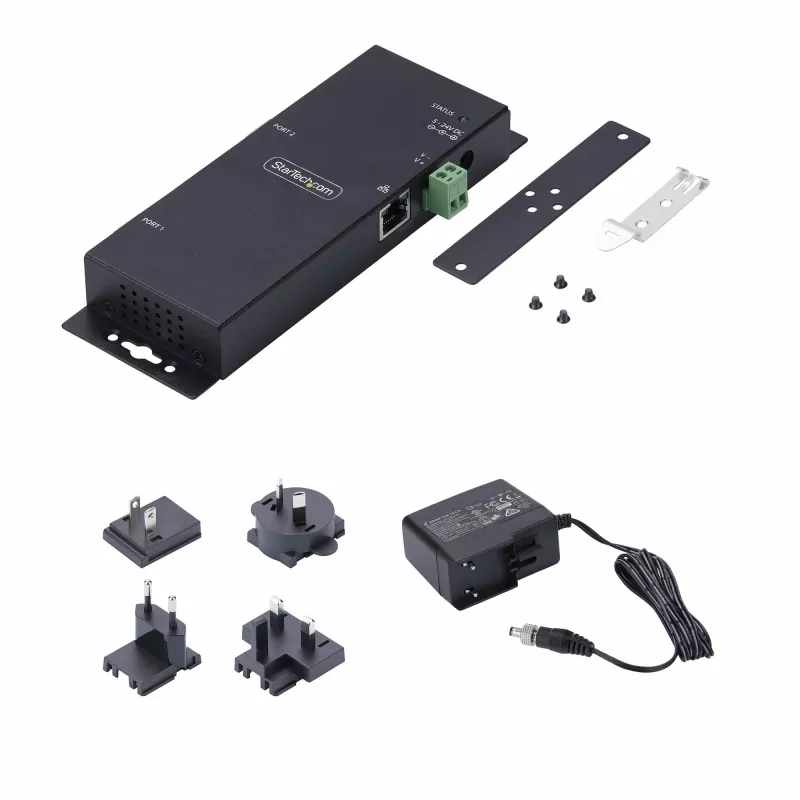 StarTech.com 2 portu seriālais–Ethernet adapteris, IP seriālo ierīču serveris attālinātām RS232 ierīcēm, piestiprināms pie sienas/DIN sliedes, metāla korpuss, RJ45 LAN–DB9 seriālais pārveidotājs