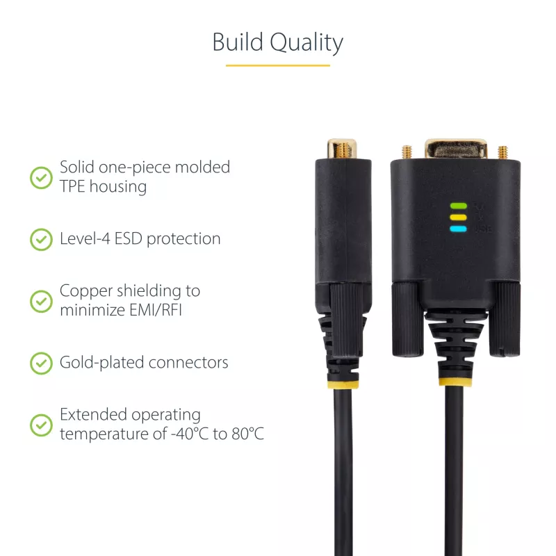StarTech.com 2 m USB–RS-232 sērijas adaptera kabelis, COM saglabāšana, maināmas skrūves/uzgriežņi, USB-A uz DB9 RS232, FTDI IC, ESD aizsardzība, Windows/macOS/Linux