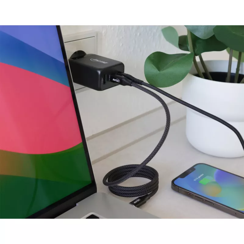 InLine USB PD barošanas bloks, GaN lādētājs, 3 pieslēgvietas, Dual USB-C + USB-A, 65W