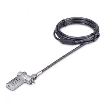 StarTech.com UNIVCS-LAPTOP-LOCK universāla portatīvā datora trosīte ar slēdzeni, 2 m, sērijveida kodu slēdzene, Noble Wedge/Nano/K-Slot, melna/sudraba, TAA