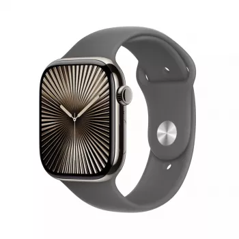 Viedpulkstenis Apple Watch Series 10 GPS + Cellular 46mm dabīgs titāna korpuss, akmens pelēka sporta siksniņa S/M