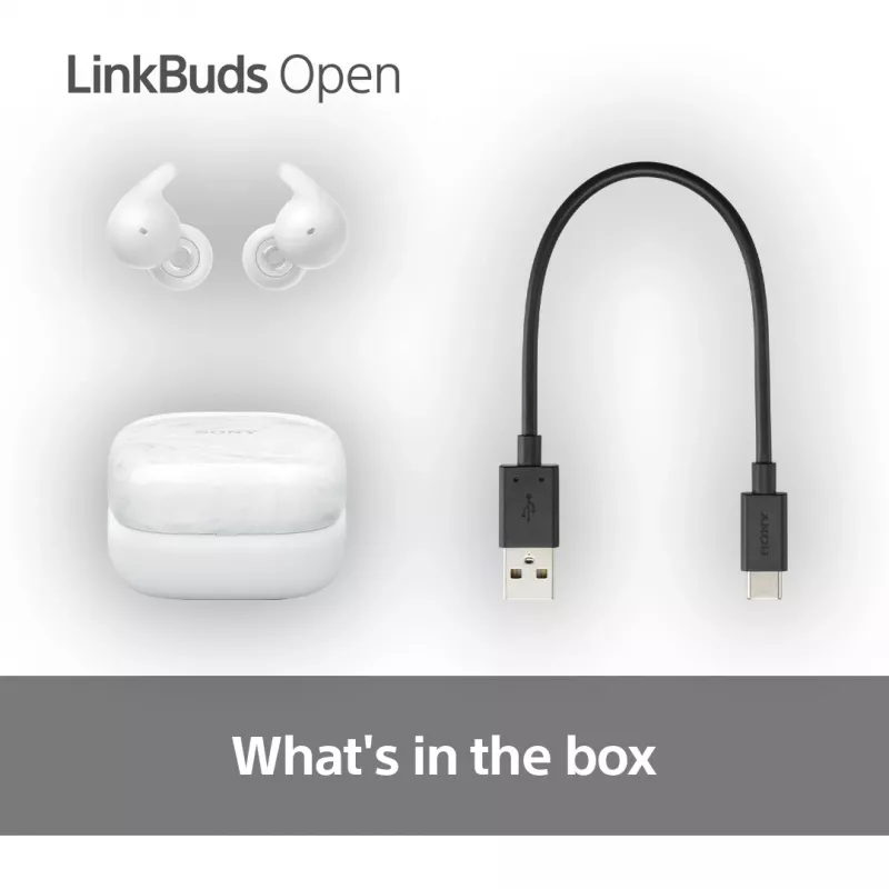 Bezvadu ievietojamais austiņu komplekts Sony LinkBuds Open WFL910W — Bluetooth, 20–20000 Hz, 10 m diapazons, balts