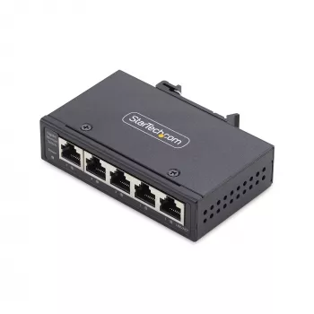 StarTech.com 5-Portu Nepārvaldāms Industriālais Tīkla Slēdzis, 100/1000 Ethernet, DIN Sliedes/Sienas Stiprināms, Izturīgs IP30 Gigabit Slēdzis, -40F-167F, 9~60V DC, TAA Atbilstošs