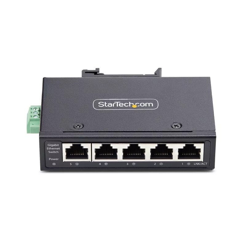 StarTech.com 5-Portu Nepārvaldāms Industriālais Tīkla Slēdzis, 100/1000 Ethernet, DIN Sliedes/Sienas Stiprināms, Izturīgs IP30 Gigabit Slēdzis, -40F-167F, 9~60V DC, TAA Atbilstošs