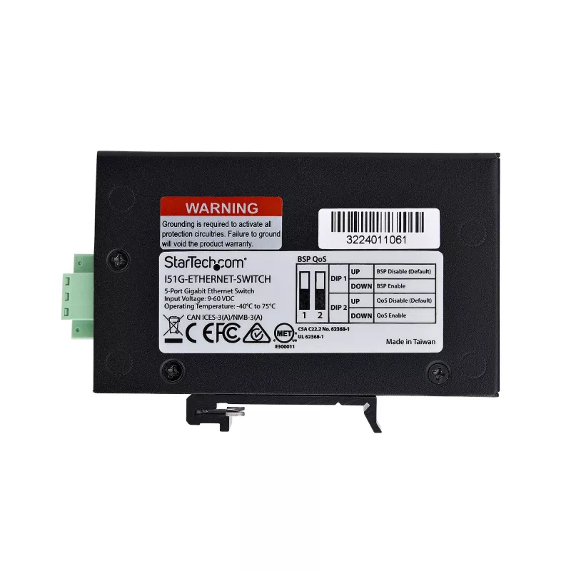 StarTech.com 5-Portu Nepārvaldāms Industriālais Tīkla Slēdzis, 100/1000 Ethernet, DIN Sliedes/Sienas Stiprināms, Izturīgs IP30 Gigabit Slēdzis, -40F-167F, 9~60V DC, TAA Atbilstošs