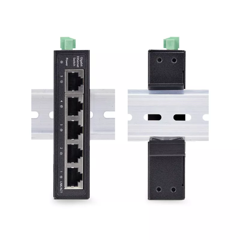 StarTech.com 5-Portu Nepārvaldāms Industriālais Tīkla Slēdzis, 100/1000 Ethernet, DIN Sliedes/Sienas Stiprināms, Izturīgs IP30 Gigabit Slēdzis, -40F-167F, 9~60V DC, TAA Atbilstošs