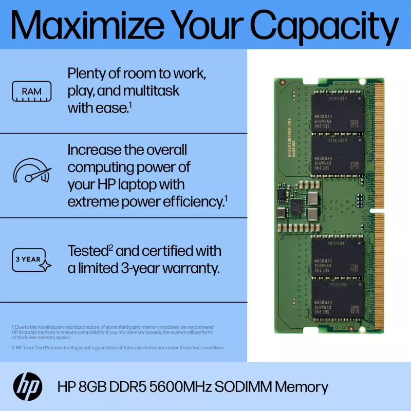 HP 8GB DDR5 5600 SODIMM atmiņa, 8 GB, 1 x 8 GB, DDR5, 262-pin SO-DIMM