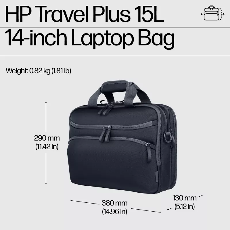 Klēpjdatora soma HP Travel Plus 15L 14 collu portfelis 820g vienkrāsains