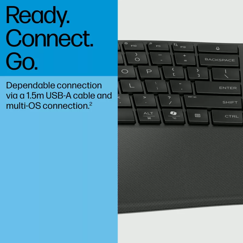 HP 485 Comfort vadu tastatūra, pilna izmēra USB membrānas ar plaukstas balstu