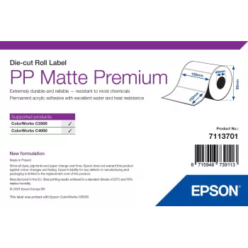 Epson PP matēta etiķešu premium klase, štancēts rullis, 105 mm x 152 mm, 185 etiķetes