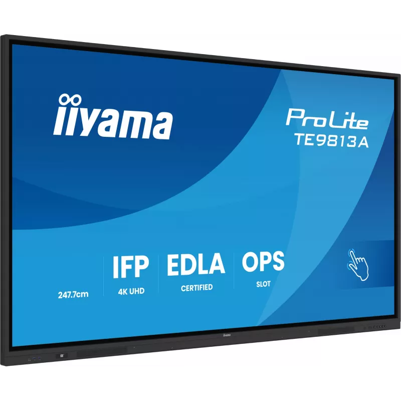 iiyama TE9813A-B1AG Signage Display Interaktīvais plakanā ekrāna panelis 2.48 m (97.5 collas) Wi-Fi 500 cd/m² 4K Ultra HD Melns Skārienekrāns Iebūvēts procesors Android 18/7