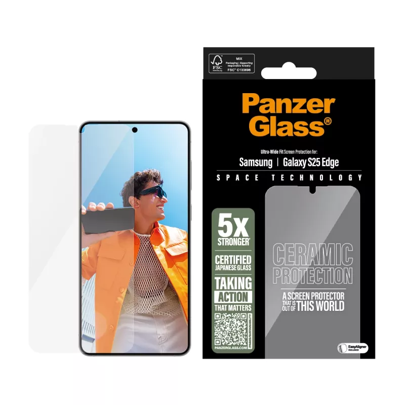 PanzerGlass® Keramikas ekrāna aizsargs Samsung S25 Edge | Īpaši plats piemērots ar EasyAligner