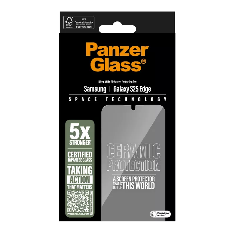 PanzerGlass® Keramikas ekrāna aizsargs Samsung S25 Edge | Īpaši plats piemērots ar EasyAligner