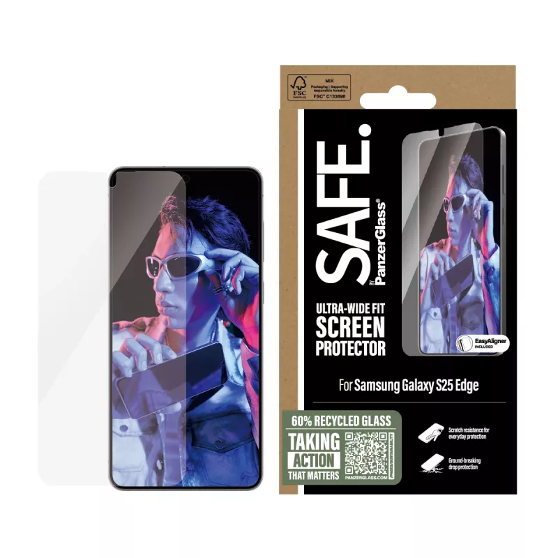 Ekrāna aizsargs PanzerGlass SAFE. by ® Samsung S25 Edge Ultra-Wide Fit pret skrāpējumiem triecienizturīgs