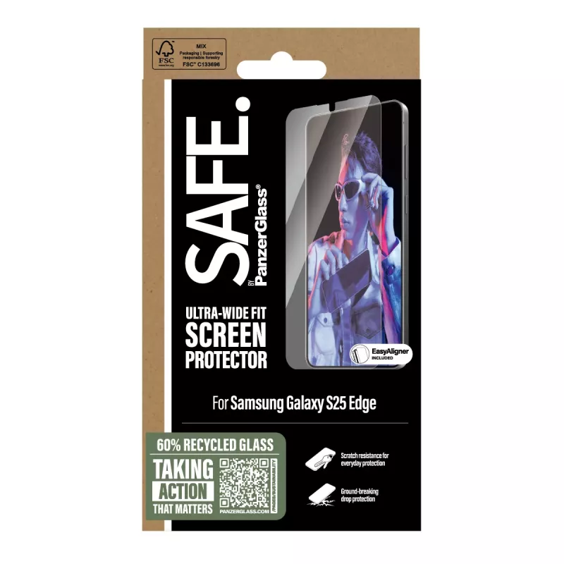 Ekrāna aizsargs PanzerGlass SAFE. by ® Samsung S25 Edge Ultra-Wide Fit pret skrāpējumiem triecienizturīgs