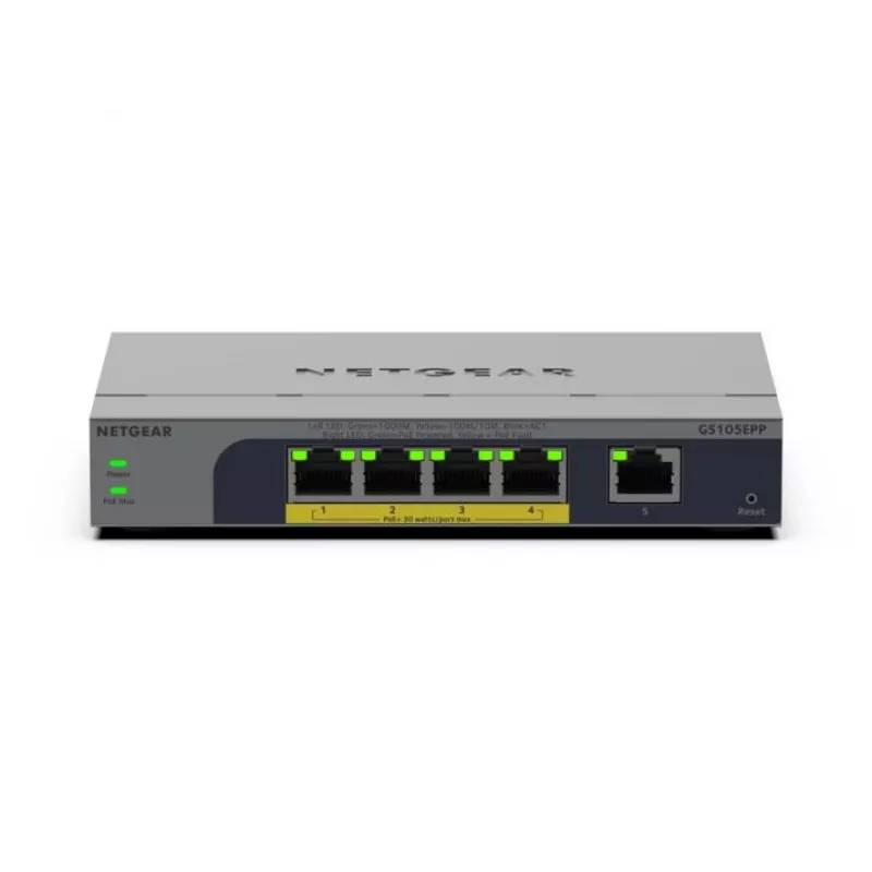 NETGEAR GS105EPP Nepārvaldāms Gigabit Ethernet (10/100/1000) Power over Ethernet (PoE) Galda/sienas stiprinājuma pelēks