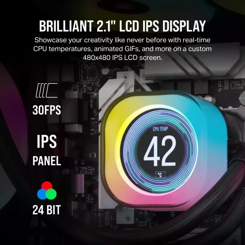 Corsair iCUE LINK H100i LCD RGB AIO šķidruma CPU dzesētājs, 240 mm