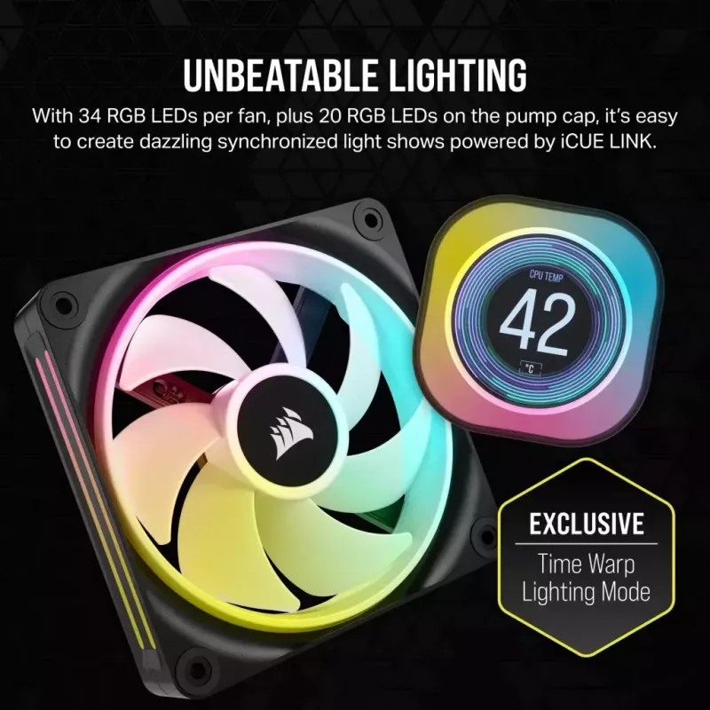 Corsair iCUE LINK H100i LCD RGB AIO šķidruma CPU dzesētājs, 240 mm