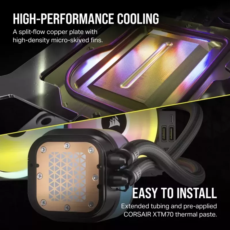 Corsair iCUE LINK H100i LCD RGB AIO šķidruma CPU dzesētājs, 240 mm